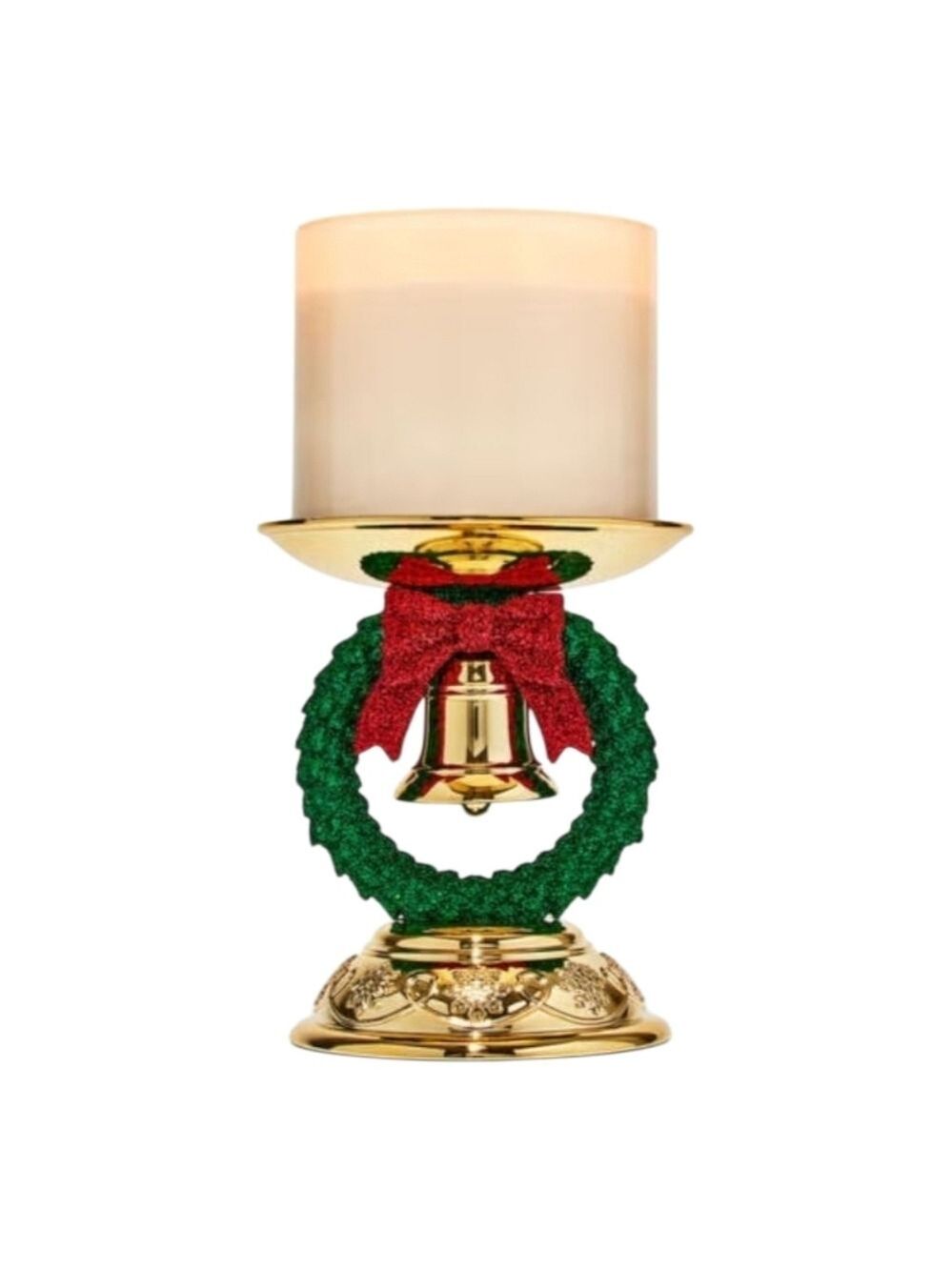 CHRISTMAS WREATH 3-WICK PEDESTAL CANDLE HOLDER BY BATH AND BODY WORKS